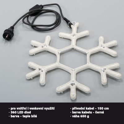 NEXOS Vianočná snehová vločka 360 LED, studená biela 40x35cm