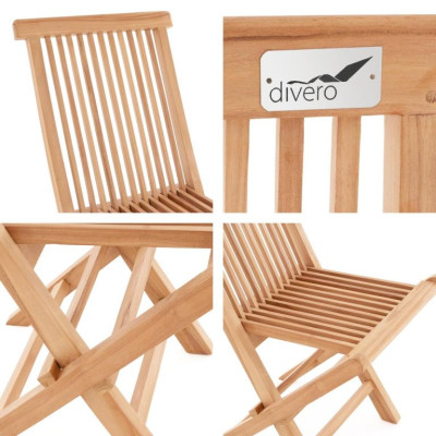 Skladacia stolička z teakového dreva DIVERO, 4 kusy