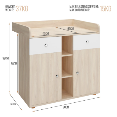 Prebaľovacia komoda vo farebnom prevedení dub, 92 cm