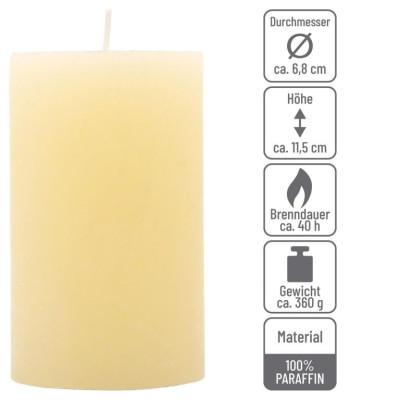 Krémová parafínová sviečka rustikálna 11,5 cm, 40h, sada 6ks