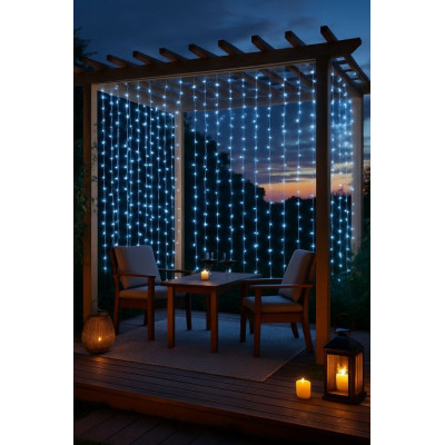 Vianočný svetelný záves - 3x3 m, 300 LED, studeno biely