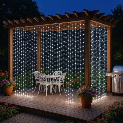 Vianočný svetelný záves - 3x3 m, 300 LED, studeno biely