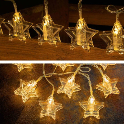 Vianočná svetelná reťaz hviezdy, teple biela, 10 LED