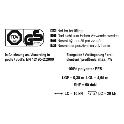 Popruh s račňou a hákmi, 5 m