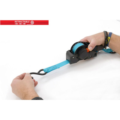 COMPASS popruh s račňou a hákmi, samonavíjací, 350 cm