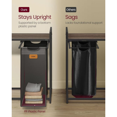 VASAGLE kôš na bielizeň 150 L, 3 priehradky, hnedo-čierny