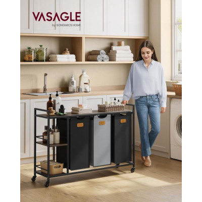 VASAGLE kôš na bielizeň 150 L, 3 priehradky, hnedo-čierny