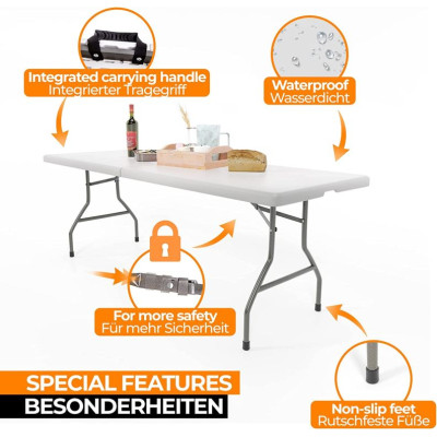 JAGO Skladací stôl pre 8 osôb, 183 cm, biely