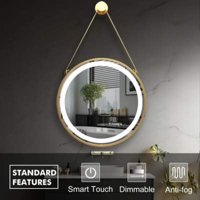 IREDA Kúpeľňové LED zrkadlo s osvetlením, zlatý rám, 60 cm