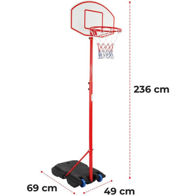 Basketbalový kôš s kolieskami, nastaviteľný 113 - 236 cm