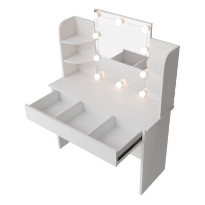 Toaletný stolík s LED osvetlením a zrkadlom, biely