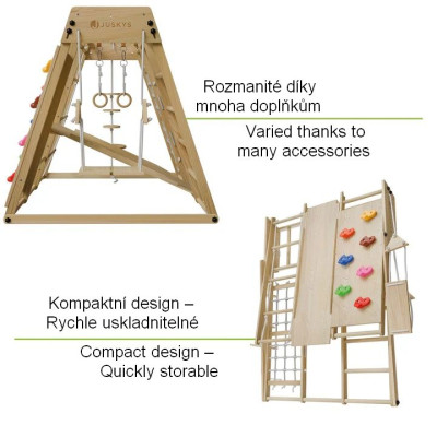 Detské vnútorné drevené ihrisko so šmykľavkou, skladacie veľ
