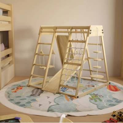 Detské vnútorné drevené ihrisko so šmykľavkou, skladacie veľ