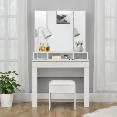 Taburet biely ku kozmetickému stolíku 42 cm s čalúnením