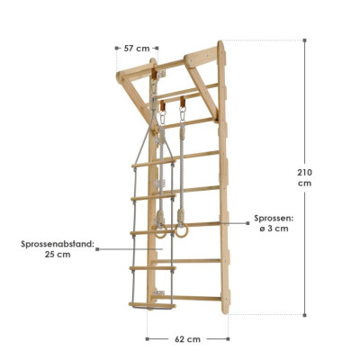 Detské drevené rebriny s hrazdou, kruhmi, povrazovým rebríko