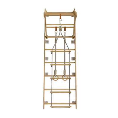 Detské drevené rebriny s hrazdou, kruhmi, povrazovým rebríko