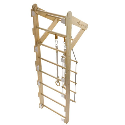 Detské drevené rebriny s hrazdou, kruhmi, povrazovým rebríko