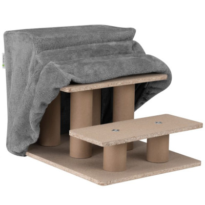 Sivé schody pre psov a mačky, 3 schody, mäkký plyš