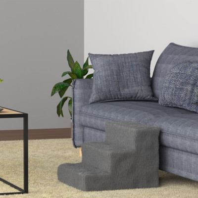 Sivé schody pre psov a mačky, 3 schody, mäkký plyš