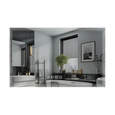 Luxusné LED zrkadlo do kúpeľne 90×70, hodiny a odmlžovanie