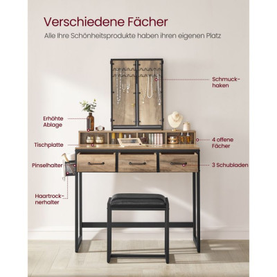 Toaletný stolík s tromi zrkadlami a úložnými priestormi