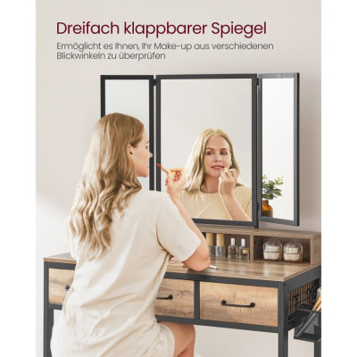 Toaletný stolík s tromi zrkadlami a úložnými priestormi