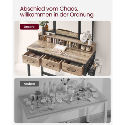 Toaletný stolík s tromi zrkadlami a úložnými priestormi