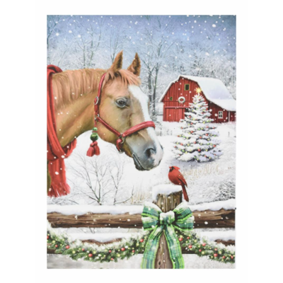 Nástenná maľba koňa a vrabca, LED, 30 x 40 cm