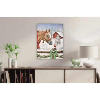 Nástenná maľba koňa a vrabca, LED, 30 x 40 cm