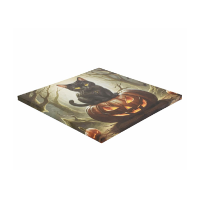 Nástenná maľba mačka na tekvici, 4 LED, 40 x 40 cm