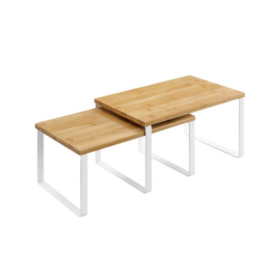 SONGMICS poličky do kuchyne, 2 ks, kov a bambus, biela/príro