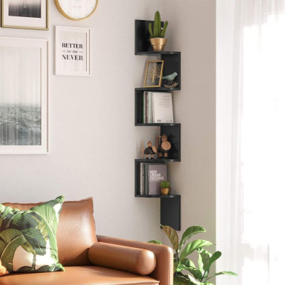 VASAGLE rohová polica, 5 políc, čierne drevo, 20x127,5 cm