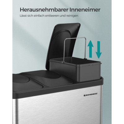 Triediaci odpadkový kôš nerez 3×15 l s pedálmi