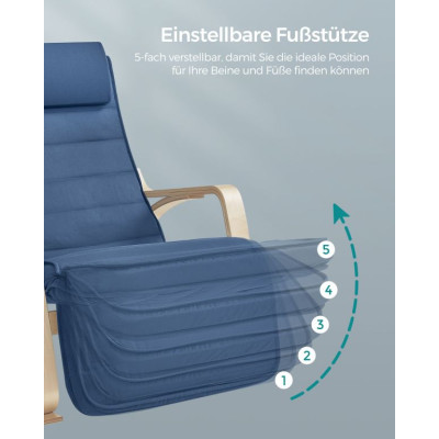 Hojdacia stolička s opierkou na nohy a vankúšom, tmavomodrá