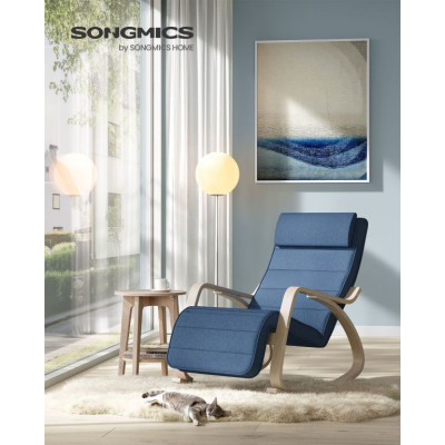 Hojdacia stolička s opierkou na nohy a vankúšom, tmavomodrá