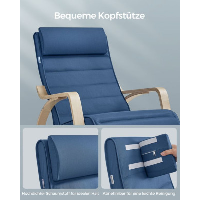 Hojdacia stolička s opierkou na nohy a vankúšom, tmavomodrá