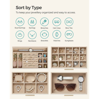 Biela šperkovnica so skleneným vekom a 4 zásuvkami