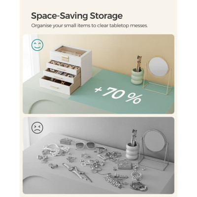 Biela šperkovnica so skleneným vekom a 4 zásuvkami