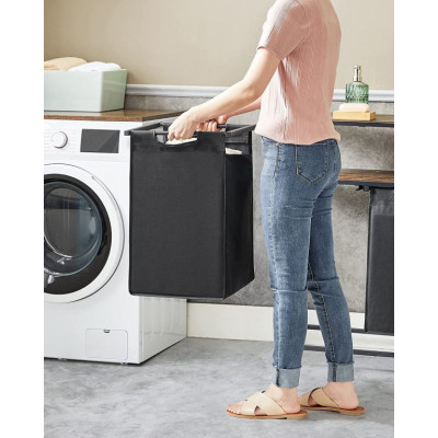 Kôš na bielizeň s dvoma priehradkami, hornou policou, čierny