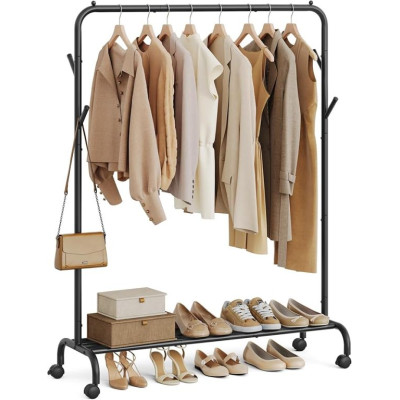 Odolný kovový vešiak na oblečenie s policou a kolieskami