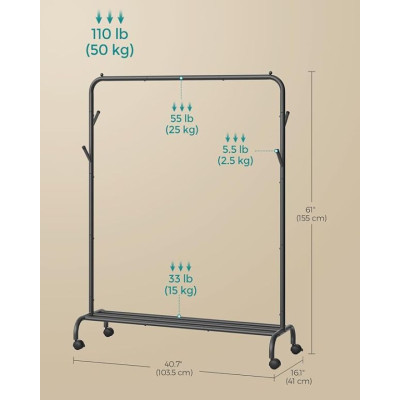 Odolný kovový vešiak na oblečenie s policou a kolieskami