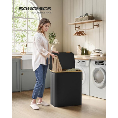 150 l košík na bielizeň s 3 priehradkami, čierny, bambus