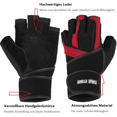 Gorilla Sports Rukavice vrátane bandáže, čierna/červená, S