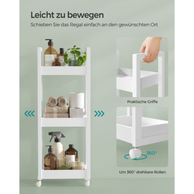 Kúpeľňový regál s kolieskami 20x30x80 cm, biely