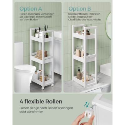 Kúpeľňový regál s kolieskami 20x30x80 cm, biely