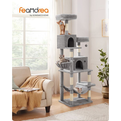 Škrabadlo pre mačky s hojdacou sieťou a domčekom, 196 cm