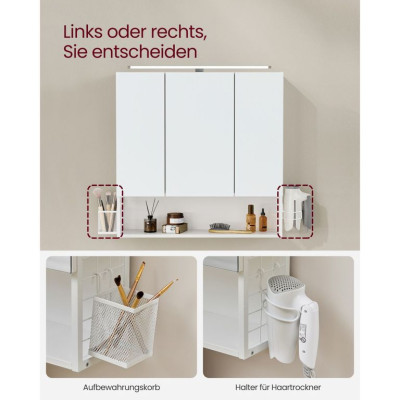 Biela kúpeľňová skrinka so zrkadlami a LED osvetlením 70×70