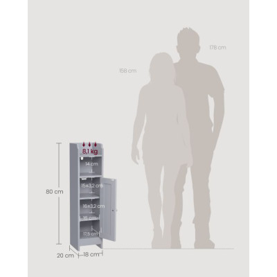 Úzka kúpeľňová skrinka 20x18x80 cm, sivá