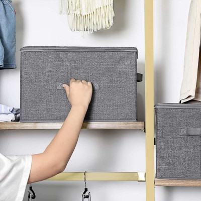 Úložné boxy s viečkami, 3 ks, sivé, 40x30x25 cm