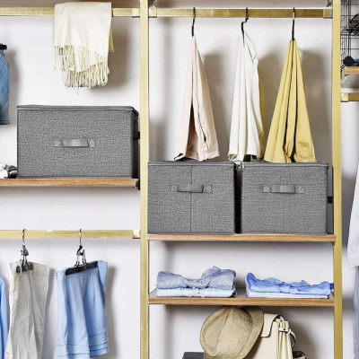 Úložné boxy s viečkami, 3 ks, sivé, 40x30x25 cm